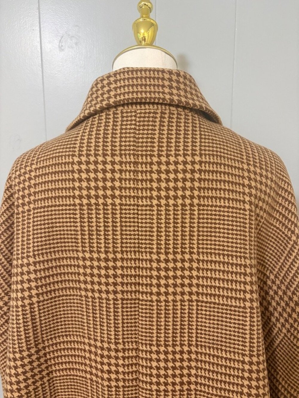Lauren Ralph Lauren Wool Blend Cape Coat M/L Camel Cognac Check Heritage Autumn - Picture 13 of 16